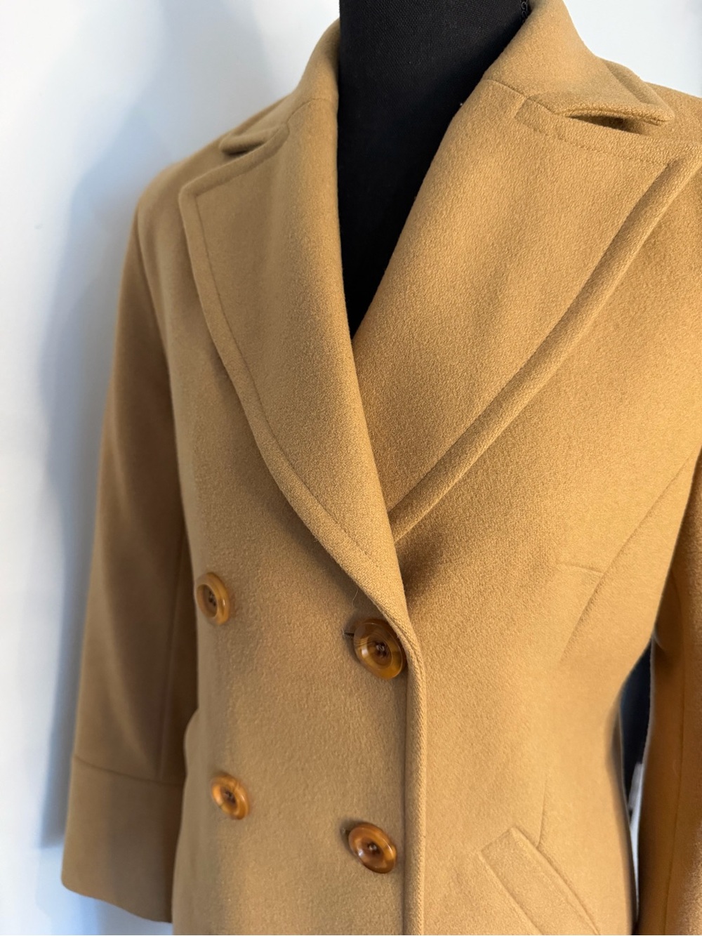 Express Wool Blend Camel Pea Coat Jacket Classic Academia - Picture 4 of 7